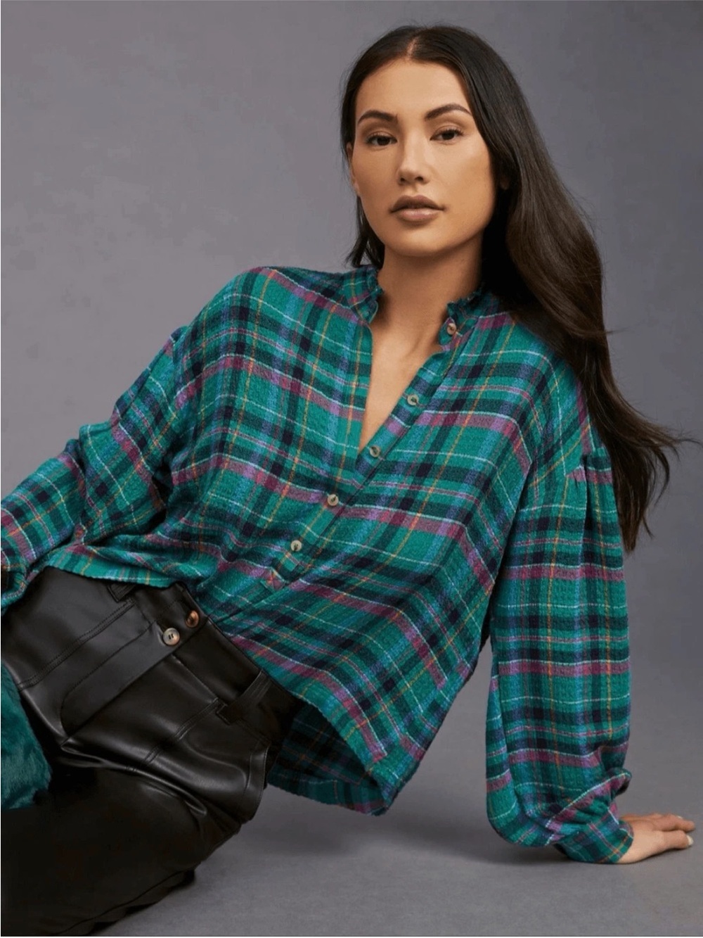 Pilcro Anthropologie Plaid Frayed Gauze Peasant Blouse Top Women’s M Boho - Picture 3 of 13